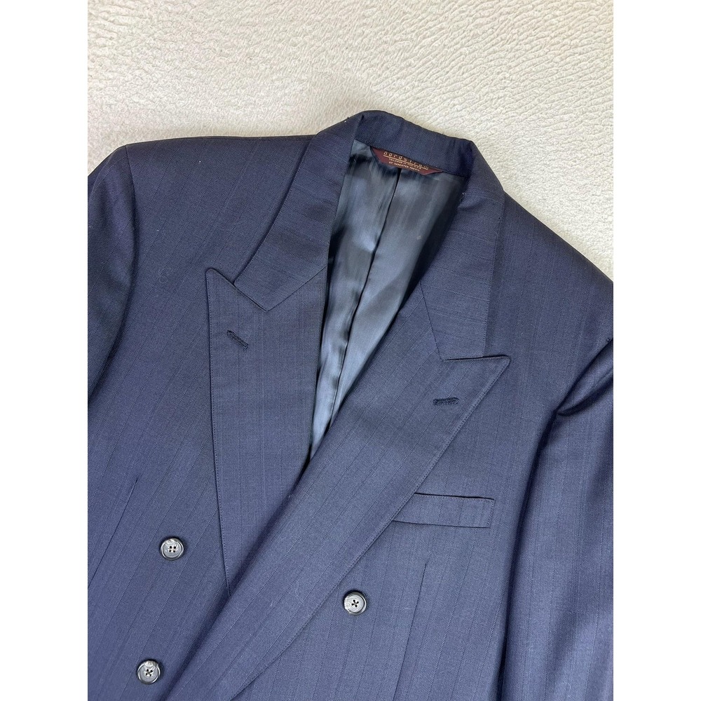 Nordstrom Suit Jacket Mens 43L Blue Stripe Wool Double Breasted USA - Picture 7 of 16